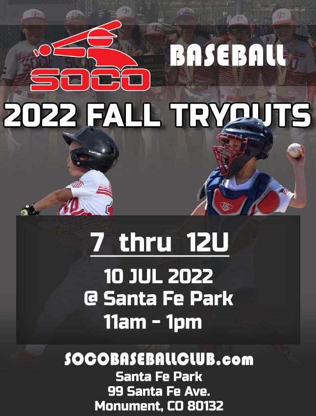 2022 SOCO Youth Baseball Tryouts SOCO Baseball Club